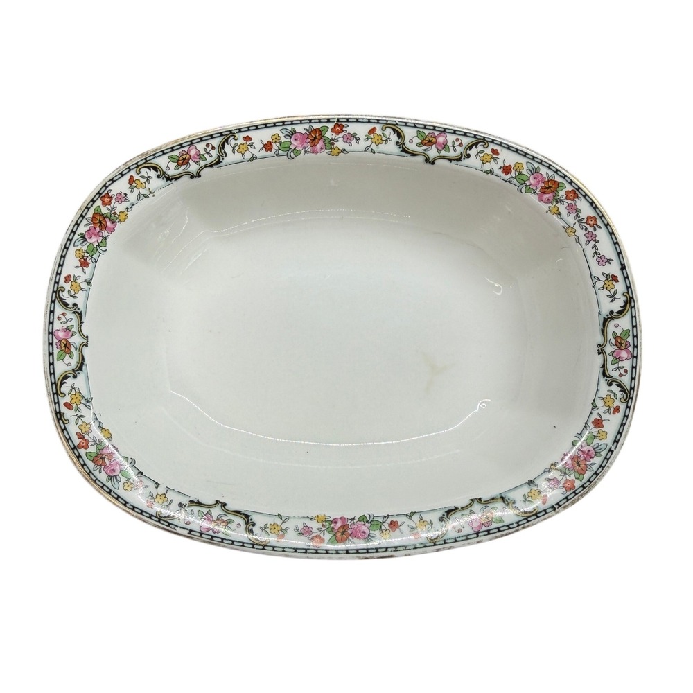 Edwin M Knowles China Co Vitreous Mt Regis Floral Oval Serving Bowl 1927 USA